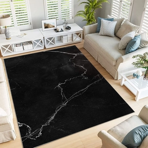 Modern black marble pattern area rug with textured stripes for living room home decor