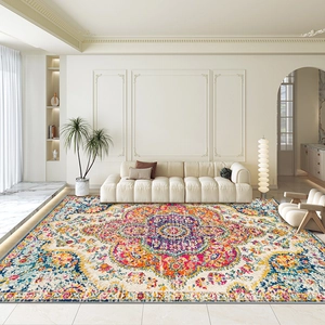 Bohemian Persian rug with colorful medallion pattern for living room and bedroom