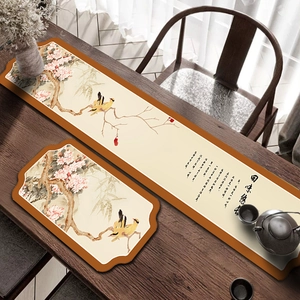 Modern Chinese Style Tea Mat Absorbent Diatom Mud Table Runner Retro Floral Bird Pattern Heat Resistant Washable Home Decor