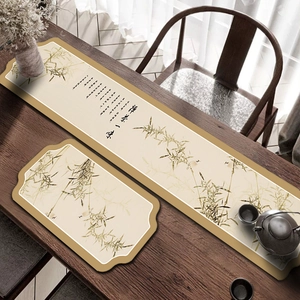 Oriental bamboo style diatom mud absorbent tea mat with traditional ink painting design