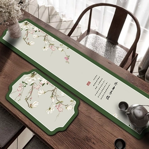 Absorbent diatomite table runner and mat set with vintage Chinese magnolia floral patterns
