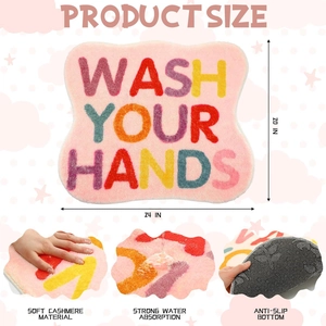 Detailed views of pink bathroom mat showing soft cashmere texture and anti-slip backing
