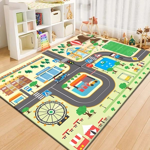 Tapis circuit voiture ville pour chambre d'enfant avec envers antidérapant