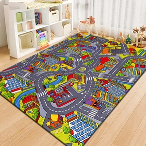 Tapis de jeu ville dessin animé avec circuit routier pour chambre d'enfant au sol