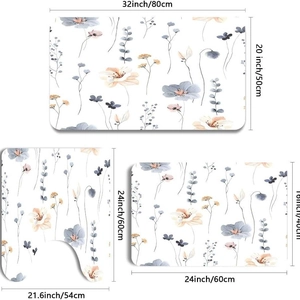 3-piece floral diatomaceous mud bathroom mat set with absorbent non-slip backing