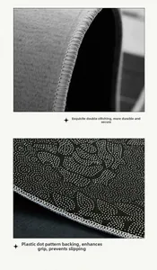 Detail of gothic skeleton rug featuring double-stitched edges and anti-slip dotted backing