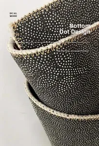 Detailed macro view of the non-slip plastic dot backing and high-quality stitched edges