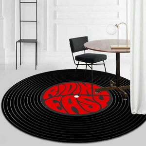 Creative vinyl record round carpet with Riding Easy print for modern home office decor