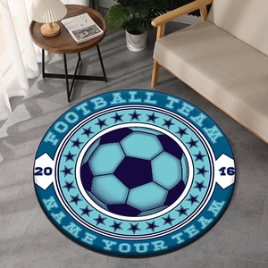 Tapis rond bleu de football avec motifs d'étoiles et ballon pour salle de jeux d'enfants
