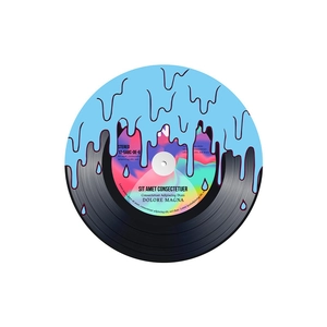 Creative vinyl record round rug with blue melting art design and stereo print