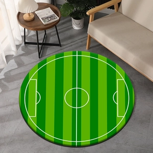 Tapis rond de terrain de football vert avec lignes blanches pour salle de jeux