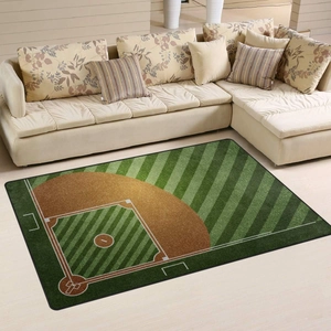 Sports Basketball Baseball Court Printed Area Rug Non-Slip Washable Polyester Crystal Velvet Carpet For Living Room Home Decor
