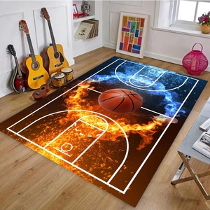 Basketball court area rug featuring fire and ice theme for living room and bedroom decor
