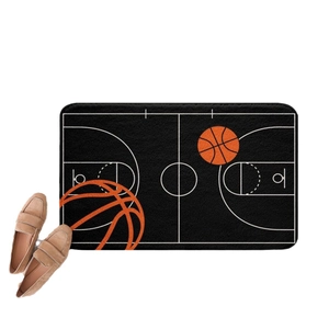 Basketball court patterned area rug with orange ball designs and anti-slip surface