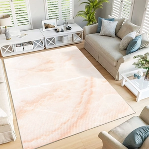 Alfombra de salón con diseño de mármol naranja y ondas abstractas antideslizante