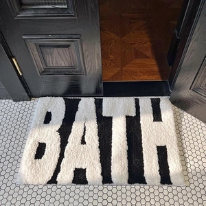 Faux Cashmere Bath Mat Modern Nordic Absorbent Anti Slip Letter Print Soft Floor Rug Thick Plush Carpet For Bathroom Bedroom
