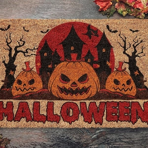 Halloween Decorative Doormat Anti Slip Entrance Floor Mat For Entryway Bedroom Witch Bat Pumpkin Skull Pattern Home Decor