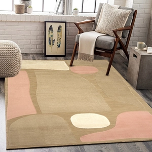Detail view of modern Nordic rug with abstract geometric patterns and clean hemmed edges