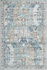 Close-up of vintage Persian rug with complex floral patterns and high-density textures