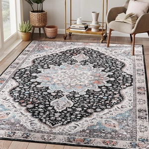 Bohemian Persian Style Area Rug Distressed Medallion Pattern Polyester Thickened Large Floor Mat For Living Room Bedroom Home Decor