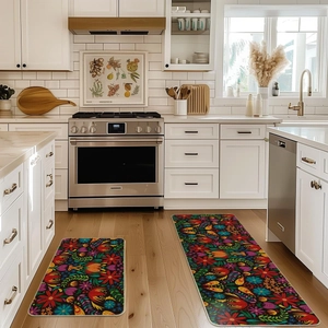 Thick non-slip kitchen mats set with colorful ethnic floral pattern for home decor