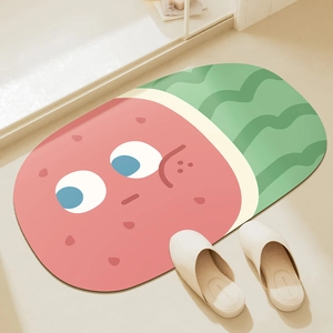 Cute cartoon watermelon bathroom mat with non-slip texture and water-absorbent fabric