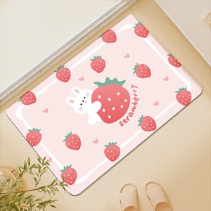 Cute pink cartoon rabbit and strawberry absorbent bath mat for cozy indoor home decor