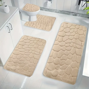 4-piece cobblestone embossed coral fleece bathroom rug set with anti-slip backing