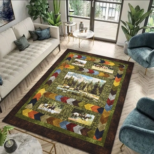 American Vintage Decorative Area Rug For Living Room Bedroom Polyester Printed Patchwork Landscape Animal Flower Pattern Carpet