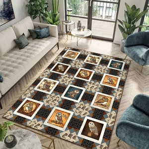 Vintage American style patchwork rug with owl patterns for living room decor
