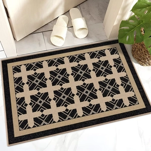 French style luxury entrance door mat with black and beige geometric cross pattern