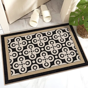 French luxury entrance mat with geometric floral pattern and non-slip rubber backing