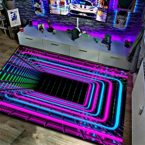 3D Visual Illusion Area Rug Modern Cyberpunk Neon Tunnel Pattern Non-Slip Polyester Carpet For Living Room Bedroom Home Decor