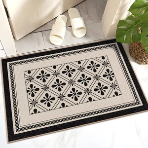 French luxury indoor mat with geometric floral patterns and non-slip weave texture