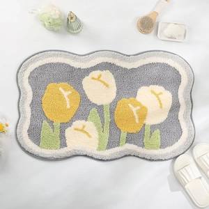 Nordische Blumenmuster Badematte Rutschfest Wasserabsorbierend Kaschmir-Imitat Polyester Fußmatte Für Badezimmer Schlafzimmer Home Decor