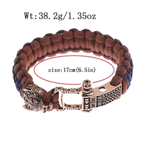 Dragon head braided paracord bracelet for men with antique metal buckle 17cm