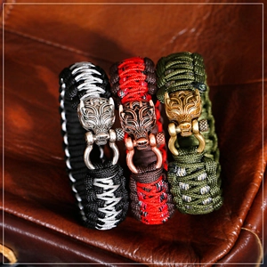 Herren Handgefertigtes Geflochtenes Paracord Armband Legierung Drachen Wolfskopf Retro Hip Hop Outdoor Survival Armreif Geschenk