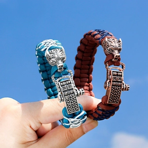 Adjustable men's dragon head woven bracelet with high-quality paracord in vintage style