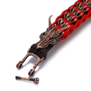 Outdoor survival paracord bracelet with bronze dragon head buckle and red braided rope