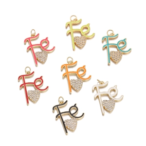Ciondolo a Forma di Cuore con Lettera Fe Faith Smaltato con Zirconia Intarsiato Ciondolo per Collana in Rame Fai-da-te Gioielli per Donna