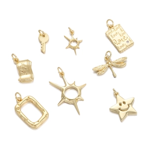18K Gold Plated Copper Pendants For Jewelry Making Minimalist Star Dragonfly Smiley Face Key Dollar Sign Charms DIY Accessories
