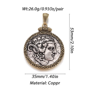 Vintage gold and silver dual-tone Roman coin pendant with embossed warrior figure