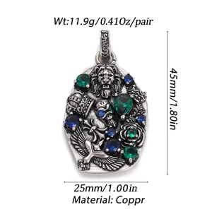Detailed dimension view showing height and width of the vintage gothic skull pendant