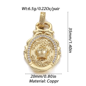 Detailed view of crown oval pendant in gold copper with white zircon inlay