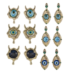 Gothic Copper Evil Eye Stud Earrings For Women Halloween Devil Horns Design Gold Plated Zirconia Inlay Dangle Earrings Jewelry
