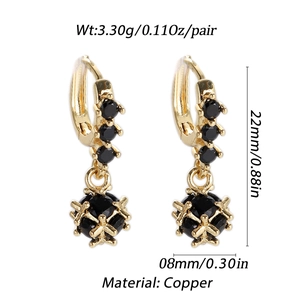 18K gold plated meteor hammer earrings with zircon stones on white background