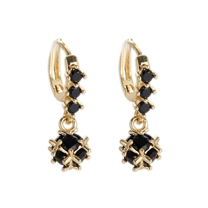 Elegant 18K gold-plated drop earrings featuring round black zircon spherical pendants