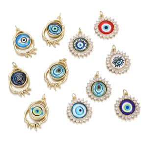 Moda Cobre Ojo Malvado Colgante Collar para Mujer Chapado en Oro Circonia Esmalte Redondo Girasole Charms DIY Joyería Colgantes