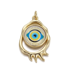 Colgante ojo turco dorado con circón azul y marco de diseño orgánico irregular