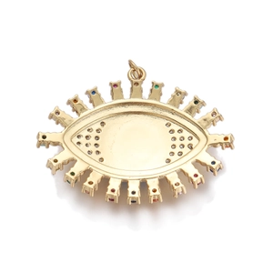 Rückansicht des goldenen Evil Eye Anhängers mit bunten Edelsteinen und glatter Politur